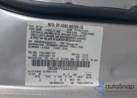 2010 Mercury Grand Marquis Ls (Fleet Only) из США, поврежденный, VIN 2MEBM7FV3AX630122